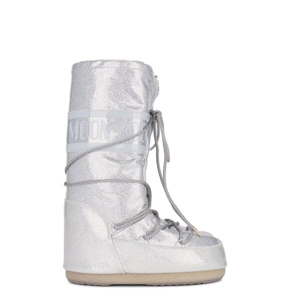 MOON BOOT Icon Glitter Boots Silver Metallic Snow 35/38 NWT $355